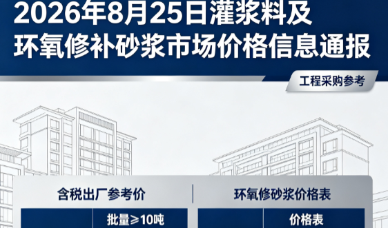 梧州2026年8月25日灌浆料及环氧修补砂浆市场价格信息通报